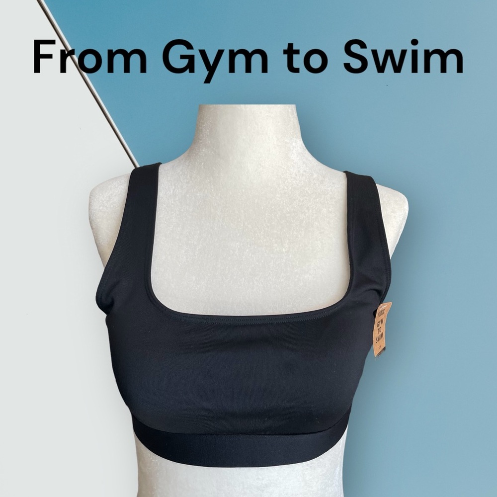 PINK Sport Gym to Swim Victoria’s Secret Size Small Black Strappy Bikini Top